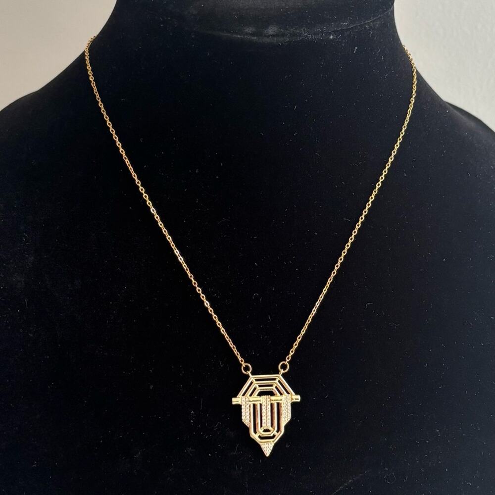 Gold Tone Geometric Pendant Necklace - Women's Jewelry - Picture 2 of 7